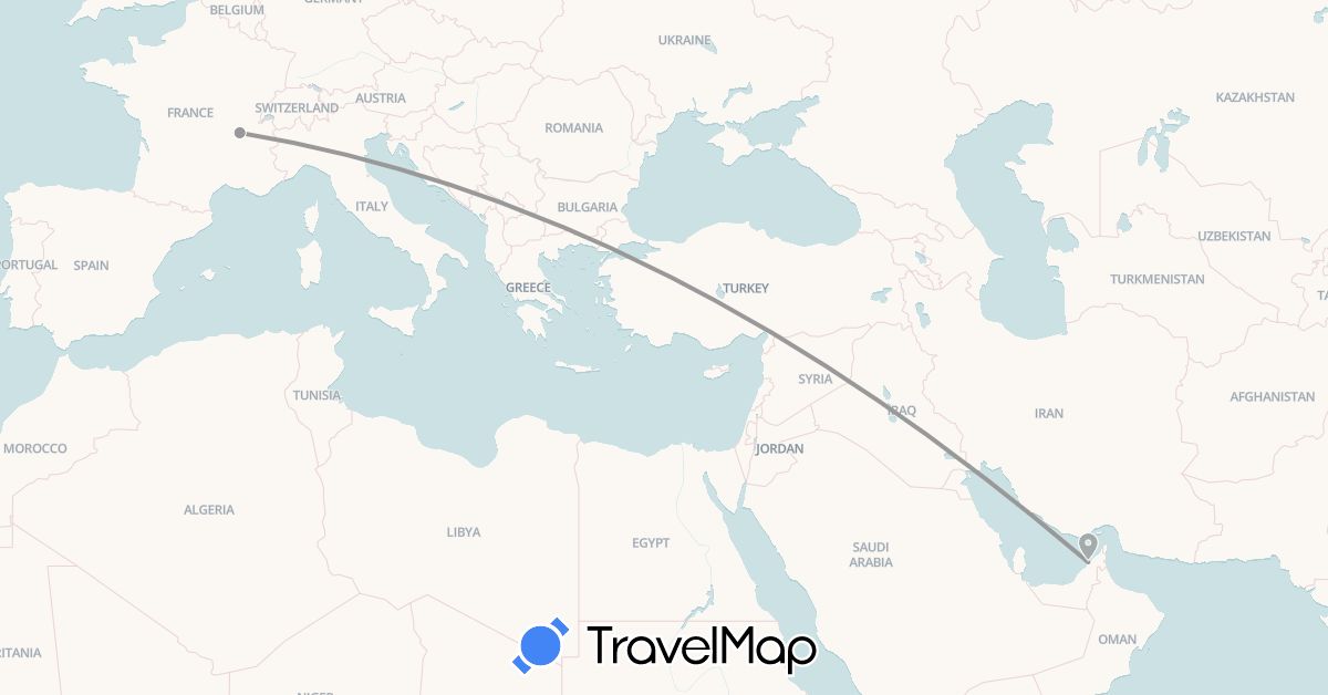 TravelMap itinerary: plane in United Arab Emirates, France (Asia, Europe)